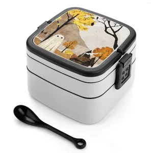 Stoviglie Walter In Autunno Bento Box Scuola Per Bambini Impiegato 2 Strati di Stoccaggio Fantasma Spirito Haunt House Fumo Log Fire Cabin