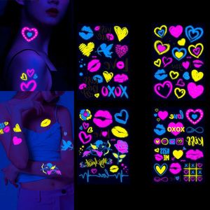 Valentinstag Aufkleber Tattoos temporäre fluoreszierende leuchtende Liebe Aufkleber Hochzeit Party Nacht Bar Tattoo Body Art Decor 240311