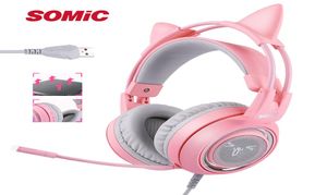 SOMIC G951 Pink Cat Kopfhörer Virtual 71 Noise Cancelling Gaming Kopfhörer Vibration LED USB Headset Mädchen Headsets für PC3918226