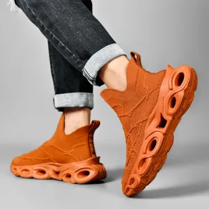 Primavera outono masculino meias casuais sapatos de alta superior meias sapatos deslizamento em malha respirável tênis para homens malha respirável corrida esportes amortecimento tenis sapato botas A0043