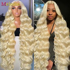 Perucas sintéticas Melodie 40inch 613 Honey Color Body Wave 13x6 HD Lace Frontal Peruca Cabelo Humano Brasileiro 13x4 Lace Front Wig Glueless para Mulheres 240328 240327