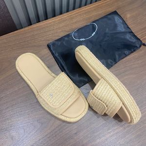 Laffia vävda tofflor sandaler designer sandal kvinna lyx plattform sandaler glida designer platt front klaff loafers sommarstrand utomhusskor