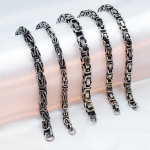 Fashion Design Charm Bracelets New Byzantine Chain Black Polished Hip Hop Square Titanium Steel Bracelet Mens Trendy Jewelry with High Quality and Non Fading Color