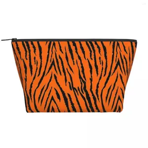 Косметички в полоску с тигром, оранжевый узор, трапециевидная портативная сумка для повседневного хранения для макияжа, чехол для путешествий, туалетные принадлежности, ювелирные изделия