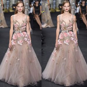 Vinter Elie Saab Luxury Prom Dresses 3D Hand Made Flower Appliquetulle Evening Dresses Party Wear Runway Fashion Clows