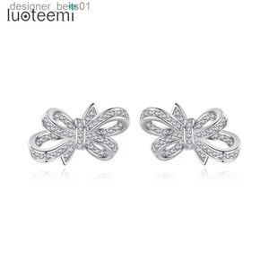 Stud LUOTEEMI Luxury Bowknot CZ Stud Earring for Women Wedding Engagement Fashion Jewelry Girl Party Fashion Ear Stud Christmas GiftsC24319