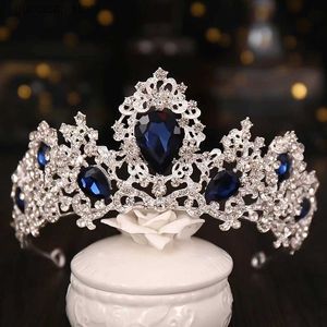 Tiaras Wedding Hair Jewelry Accessories Gorgeous Blue Crystal Headbands Queen Tiaras and Crowns Bridal Hairband Girls Prom Party Gifts Y240319