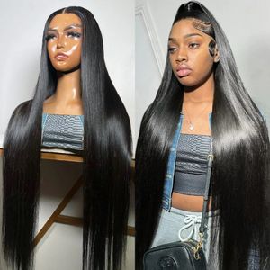 40 Inch HD Transparent Bone Straight 13x6 13x4 Lace Frontal Wig 250% Preplucked Brazilian Lace Front Human Hair Wigs for Women