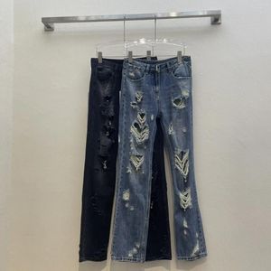 Damenjeans 2024 Frühling/Sommer Durchbruch Handgefertigter Perlenkristall mit hoher Taille zum Abnehmen Modetrend