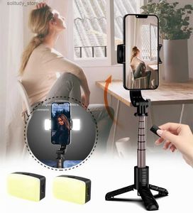 Estabilizadores de 1 eixo antivibração móvel universal conjunto estabilizador de vídeo Bluetooth selfie stick tripé com luz de enchimento smartphone Q240320