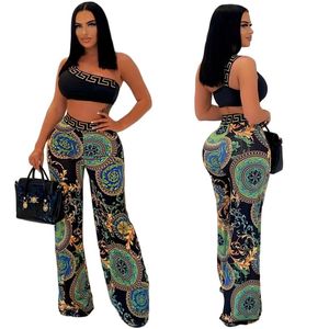 Designer de luxo chique feminino trtwo peça calças tacksuits elegante conjunto mulher 2 peças carta padrão dois peice conjuntos de correspondência sexy festa aniversário roupas klz K7138