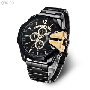 Wristwatches Top Luxury Brand Cagarny Men Watch Black Gold Stainless Steel Mens Business Quartz Wrist Watches Man Clock Military relogio New 24319