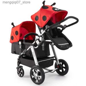 Strollers# New Twins baby stroller 2 in 1travel baby carriage Newborn PramPortable Kids Stroller double baby stroller four wheels L240319