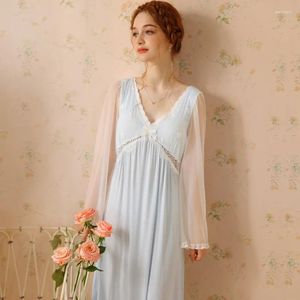 Women's Sleepwear 2024 Arrival Modal Sleep Dress Long Sleeve Length Princess-style With Sheer Mesh Sweet And Elegant