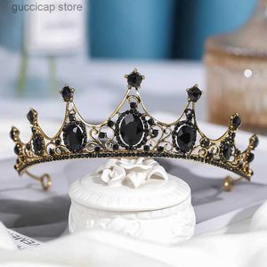 Diademi Nuova corona nera retrò moda squisita fatta a mano con strass da sposa principessa copricapo abito da sposa accessori per capelli Gioielli Y240319