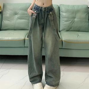 Damen Jeans Damen Cargo Harajuku Vintage Baggy Y2k Denim Hose 90er Jahre Ästhetische weite Jeanshose 2000er Trashy Kleidung 2024