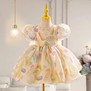 Lovely Flower Dresses For Wedding Sheer Neck Ball Gown Kids Party Pearls Beaded Toddler Prom Wears Little Girl Baby Birthday Pageant Gowns 403