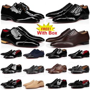 Designer-Luxus-Loafer mit roter Unterseite, Herren-Kleiderschuhe, klassische spitze Zehenpartie, schwarzes Wildleder, Lackleder, Nieten, Glitzer-Loafer, Herren-Mode-Turnschuhe, große Größe 50, mit Box