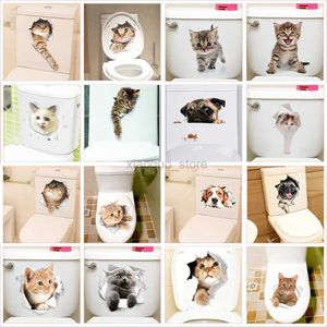 Toalettklistermärken söta kattunge toalettklistermärken 3D hål vägg klistermärken med katter djur väggmålning dekorationer för inredning kylskåp affischer 240319