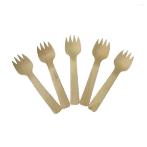 Jednorazowe sztućce 100pcs drewniane widelce drewniane zastawa stołowa Spork Zapasy imprezowe do sera deserowego ciasta