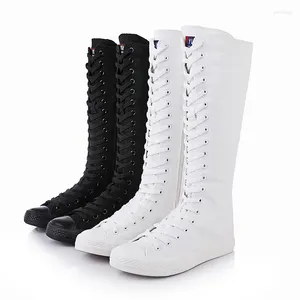 Casual Schuhe Koreanischen Stil Turnschuhe Mode Schlank High-top Plus Größe 42 43 Leinwand Damen Dance Zipper Frauen Lange kniehohe Stiefel