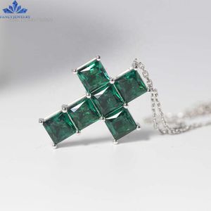 GRC Certified Lab Grown Columbia Gems White Gold Emerald 6x6mm Square Shape Princess Cut Over Pendant Necklace