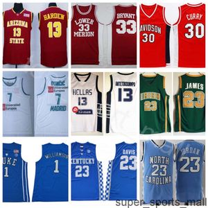 Camisas de basquete universitário da NCAA Stephen Curry Luka Doncic Harden Giannis Antetokounmpo Dwyane Wade Kawhi Leonard Kevin Durant Kyrie Irving Lillard Westbrook