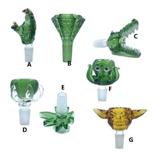 Qb kalın pireks cam hayvan kasesi ile nargile ile 14mm 18mm erkek yeşil mavi yılan ahtapot timsahı tütün tütün bong kaseleri cam su boruları için bonglar