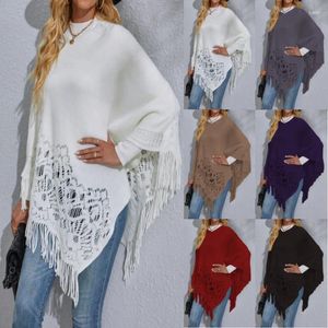 Kvinnors T -skjortor Autumn/Winter Mid Length Lace Tassel Shawl tröja för långärmad t -shirt kläder kvinnor stor storlek skjorta avslappnade toppar