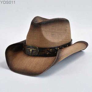 Ampla borda chapéus balde homens mulheres vintage str ocidental cowboy chapéu verão panamá praia sol cavalheiro senhora cowgirl jazz 240319