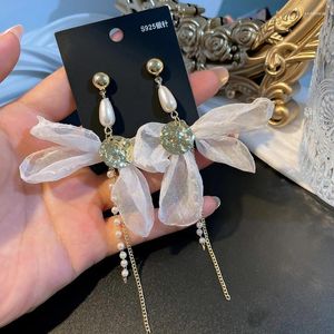 Dangle Earrings Women's Summer Lace Bow Pearl Tassel Fashion Simple Women Jewelry Exquisite 2024トレンドスタッド