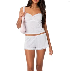 Women's Tracksuits 2024 2 Piece Lounge Sets Sleeveless Cami Tops Lace Trim Shorts Sleepwear