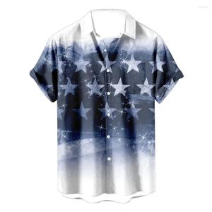 Men's Casual Shirts 3D American Flag Mens Printed Short Sleeves Women's Hawaiian Shirt Button Down Beach Clothes