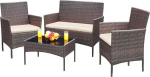 Camp Furniture Patio 4 Pieces Conversation Sets Outdoor Wicker Rattan Chairs Garden Backyard Balcony Porch Poolside Loveseat