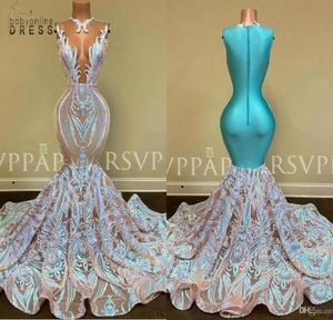 Stylish 3D Flora Mermaid Prom Dresses Gliter Sequins Appliced ​​Long Party Evening Clows Sheer Neck Zipper Back Vestidos de Fiesta 3248355