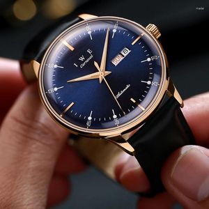 Wristwatches CARNIVAL MIYOTA Movement Mechanical Watch For Men Leather Week Calendar Fashion 3D Curved Dial Sapphire Watches