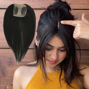 Verschlüsse kleine Größe 5x5cm Seidenbasis Frauen Toper Bang Style 2 Clips im menschlichen Haarstück verstecken weiße Haaransatz 68inch