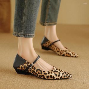 Shoes Spring/autumn Dress Women 269 Pumps Genuine Leather for Pointed Toe Low Heel Wedges Mary Janes Leopard 91356