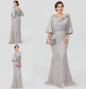 2019 Nowa srebrna elegancka matka panny młodej sukienki na pół rękawie syrena ślubna sukienka gościnna plus size formalne suknie wieczorowe 3351244