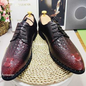 HBP Non-Brand Point Toe Lace Up Crocodile Upper Size 47 48 Gentlemen Formal Footwear Leather Shoes for Men