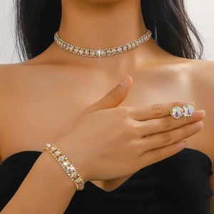 Bangle örhänge lyxhalsband Fyuan armband set grönblå silverkristall i guldfärg halsband för kvinnor bröllop smyckesuppsättningar brud 240319