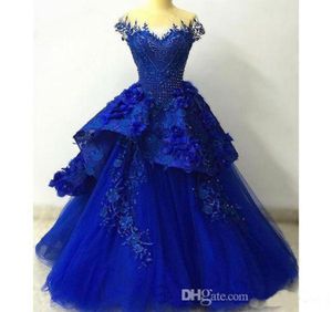 Luxury Sweetheart Evening Dresses Royal Blue Prom Dresses Long Quinceanera Ball Gowns With 3D Flower Appliques Formal Party Gowns2503127