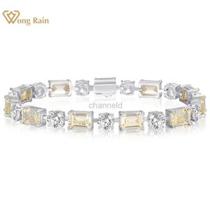 Bangle Wong Rain 100% 925 Silver Round Emerald Cut Simulated Moissanite Stone Women Bracelets Fine Jewelry Wholesale 240319