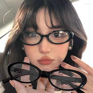 Sonnenbrille Vintage Oval Rahmen Brille Frauen Mädchen Einfache Anti-Blau Licht Y2K Süße Coole Katzenauge Schmale Kleine Brillen brillen