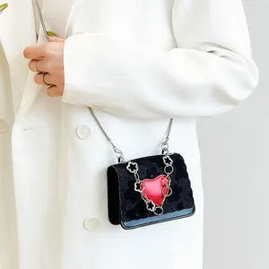 Сумки на плечо с сердечком в стиле пэчворк, женская сумка на цепочке, дизайнерская сумка из искусственной кожи, женская сумка через плечо, женский держатель для телефона