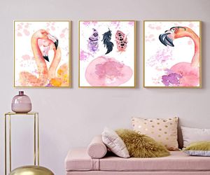 Elegancki styl Flamingo Feather płótno plakat i nadruk Malarstwo sztuki ścienne Nordic Dekoracja Dekoracja Zdjęcia Dekorowanie sypialni dla niemowląt 4515862