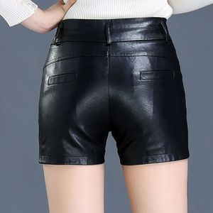 PU Leather Shorts Pants For Women Black High Quality Ladies Sex Short With Belt Female Casual Winter Plus Size 5XL 240315