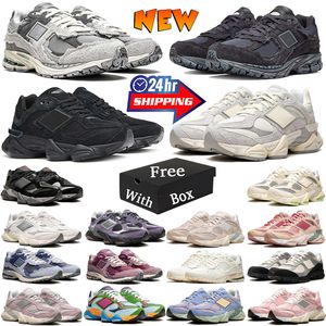 Med Box New 2002r 9060 Athletic Running Shoes Dhgate för män Womens Rain Cloud Quartz Gray Moon Daze Black Phantom Triple Black Sea Salt Trainers Sneakers Top