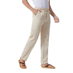 Calças masculinas macacão com cordão casual caminhada sarja de algodão ajuste reto calças elásticas modernas