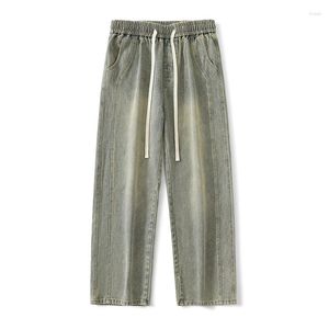 Herren Jeans Vintage Loose Lace Up Straight Washed Kleidung 2024 Frühling Sommer Übergroße lässige elastische Hose